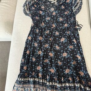 Ulla Johnson Black Dress with Blue and Orange Floral Pattern